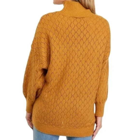 Wonderly Indian Gold Sweater Mock Turtleneck Balloon Sleeves Tunic Length Sz L - Picture 2 of 11